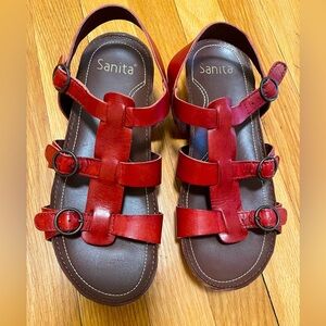 Sanita Red/Rust Leather Sandals,‎ size 38, Very Lightly Worn